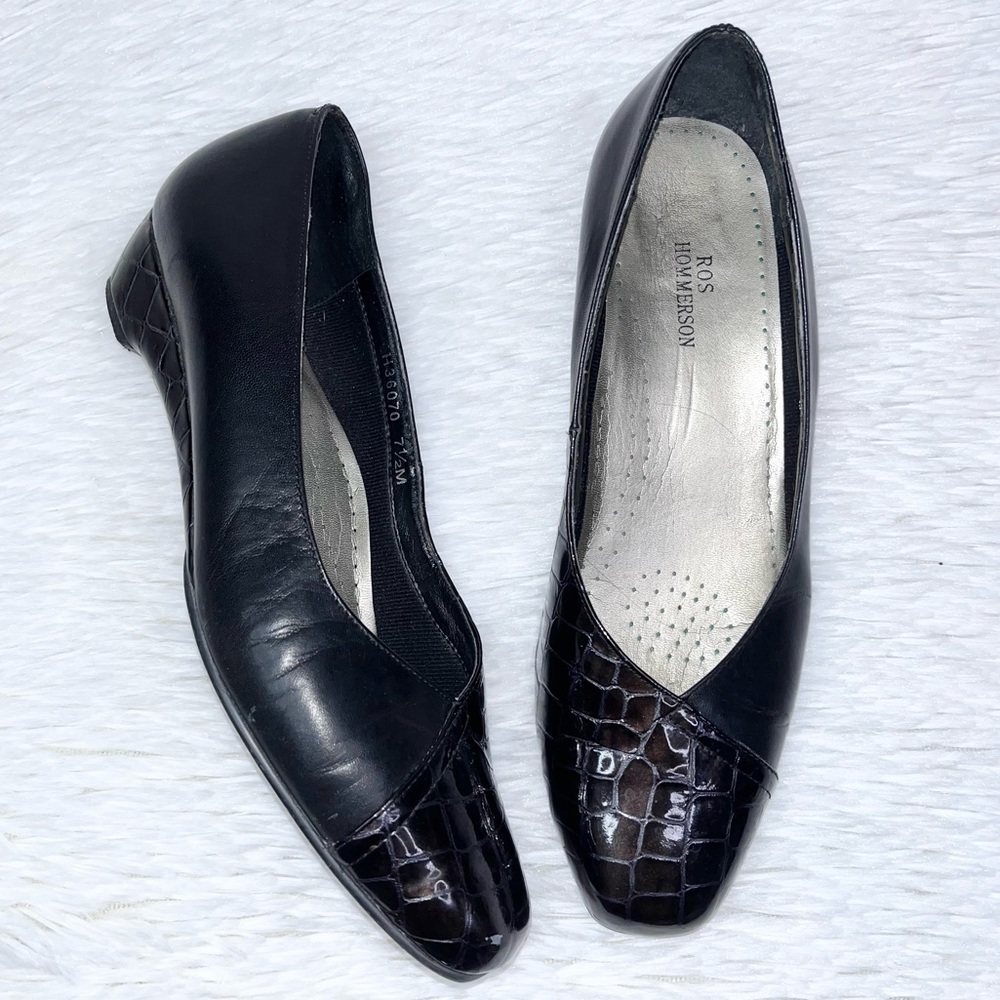 ROS HOMMERSON H36070 Womens Black Leather Snakeskin Wedge Dress Mules Shoes 7.5M
